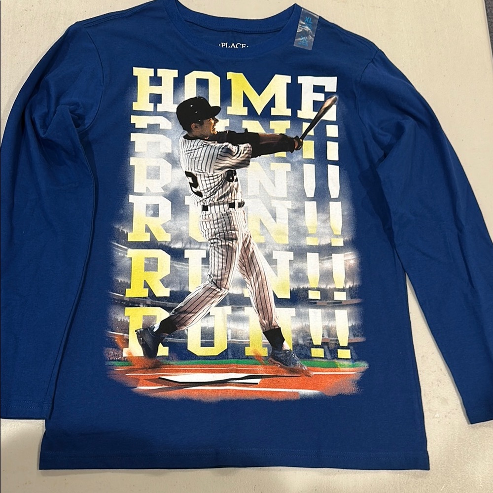 The Children's Place Long Sleeve Blue Tee with Baseball Graphic